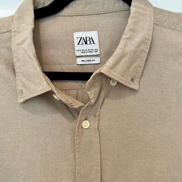 Zara Men Khaki Short Sleeve Button Down (XL) - Picture 2 of 3